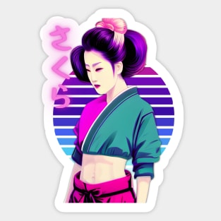 Japanese Vaporwave Pretty 'Sakura' Geisha Girl Sticker